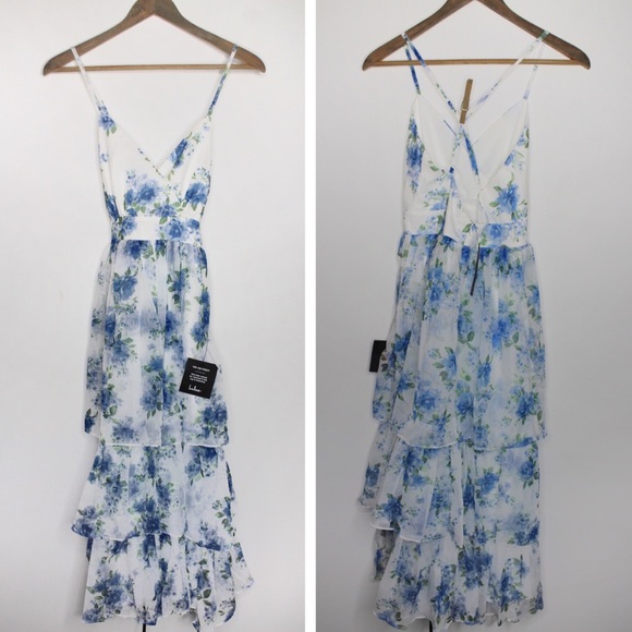 Lulus NWT Cultivate Crushes White Floral Print Tiered Ruffled Midi Dress XSMALL - Picture 3 of 11